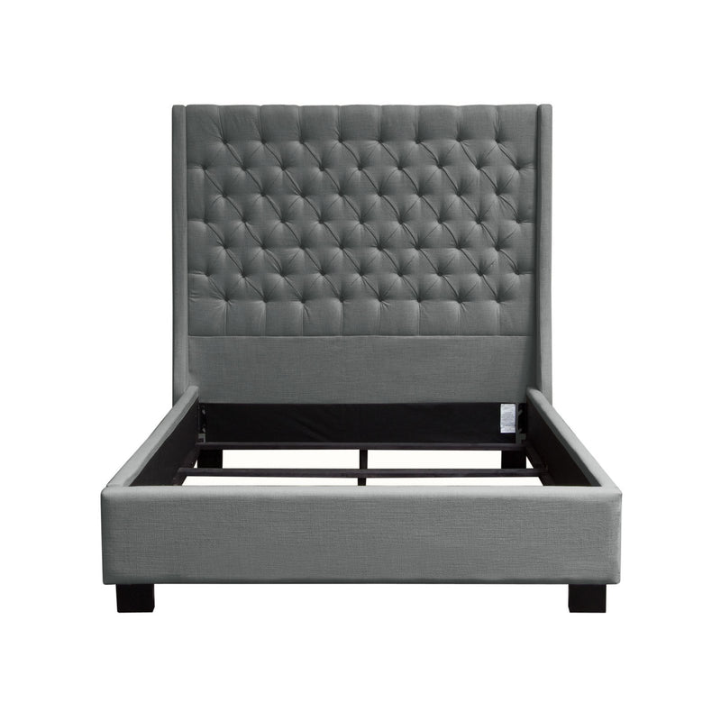 Park Avenue Eastern King Tufted Bed with Vintage Wing in Grey Linen