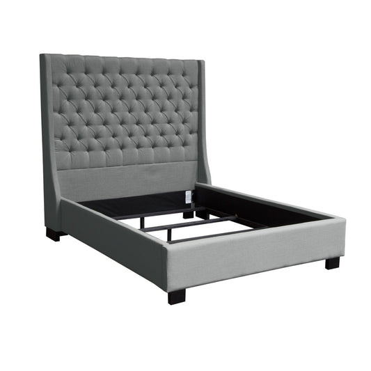 Park Avenue Eastern King Tufted Bed with Vintage Wing in Grey Linen