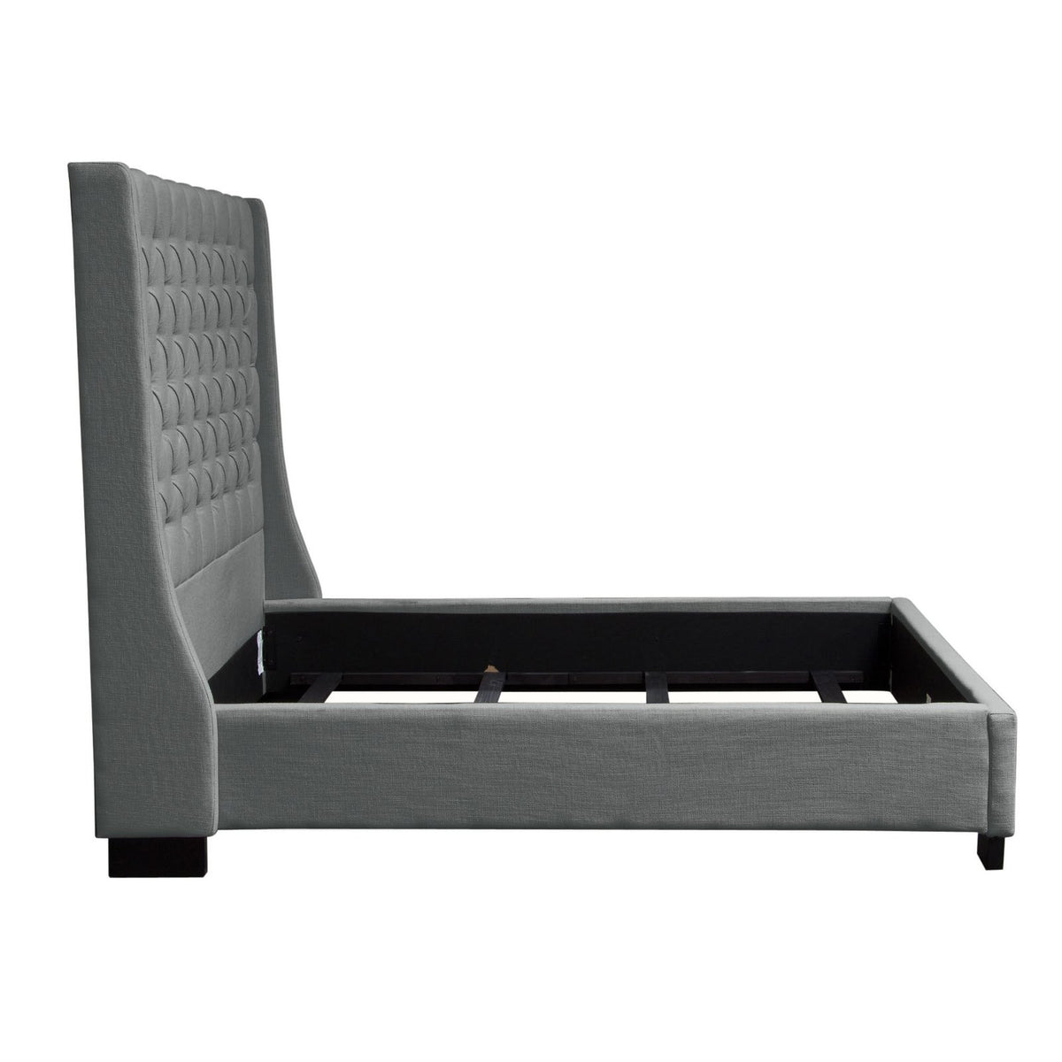 Park Avenue Eastern King Tufted Bed with Vintage Wing in Grey Linen