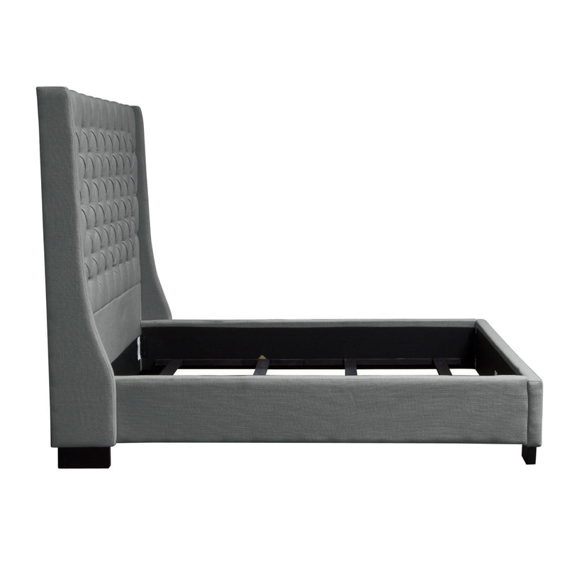 Park Avenue Eastern King Tufted Bed with Vintage Wing in Grey Linen