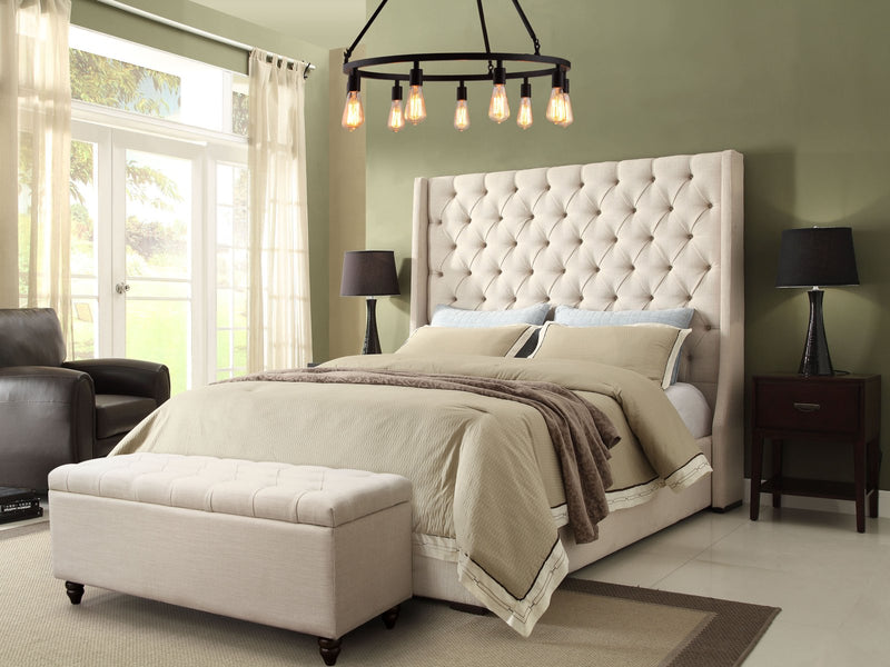 Park Avenue Eastern King Tufted Bed with Vintage Wing in Desert Sand Linen