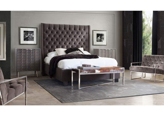 PARKAVESKEKBED Park Avenue Eastern King Tufted Bed With Vintage Wing In Smoke Grey Velvet