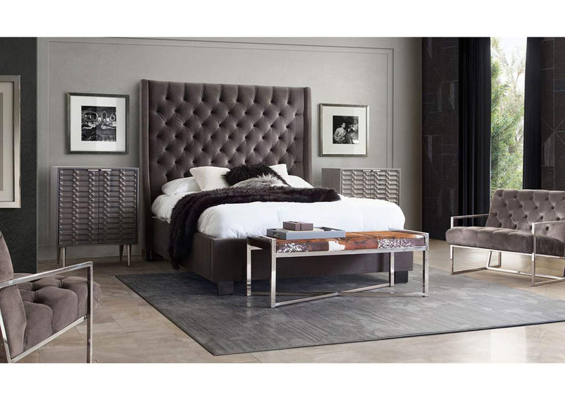 PARKAVESKEKBED Park Avenue Eastern King Tufted Bed With Vintage Wing In Smoke Grey Velvet