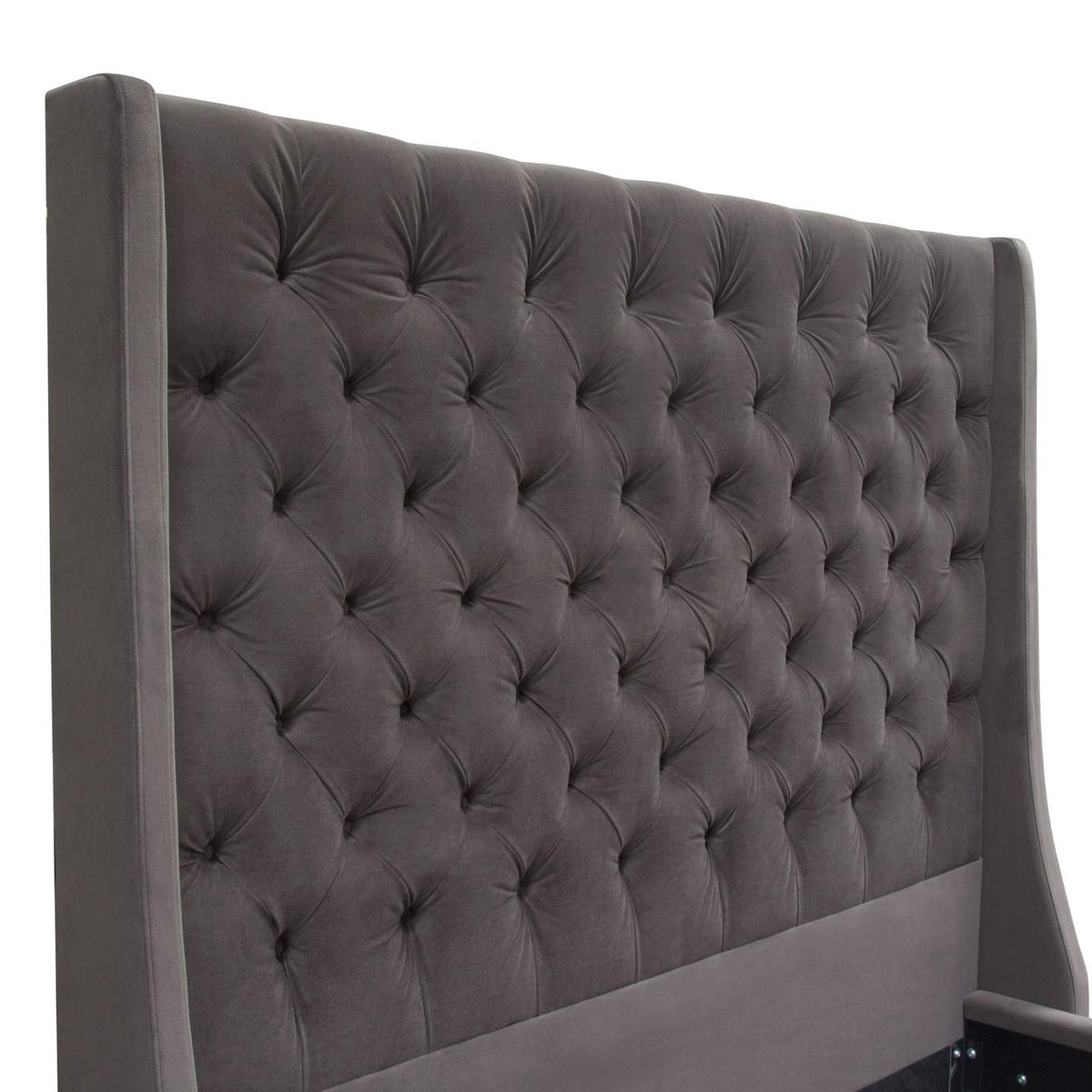 PARKAVESKEKBED Park Avenue Eastern King Tufted Bed With Vintage Wing In Smoke Grey Velvet
