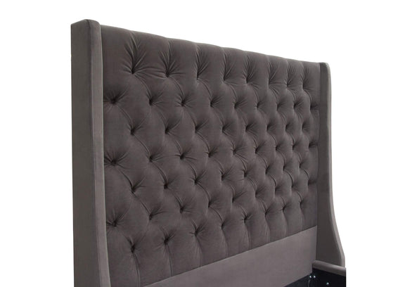 PARKAVESKEKBED Park Avenue Eastern King Tufted Bed With Vintage Wing In Smoke Grey Velvet