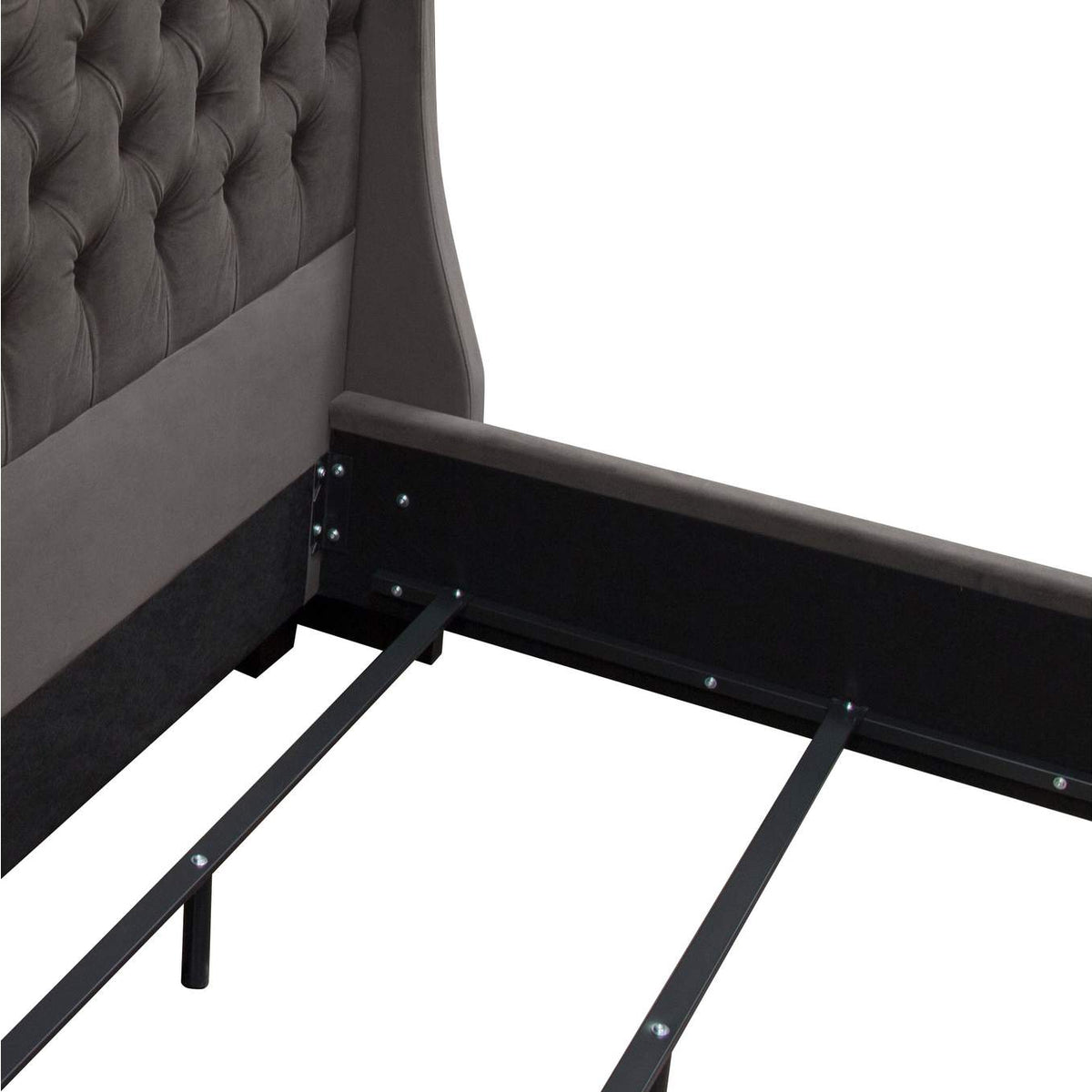 PARKAVESKQUBED Park Avenue Queen Tufted Bed With Vintage Wing In Smoke Grey Velvet