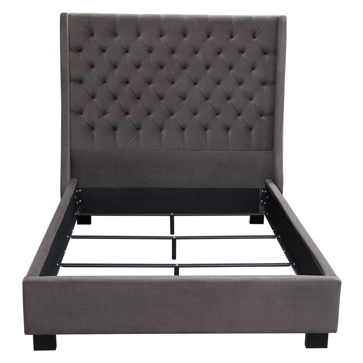 PARKAVESKQUBED Park Avenue Queen Tufted Bed With Vintage Wing In Smoke Grey Velvet