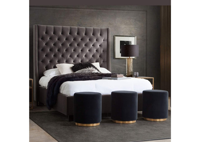 PARKAVESKQUBED Park Avenue Queen Tufted Bed With Vintage Wing In Smoke Grey Velvet