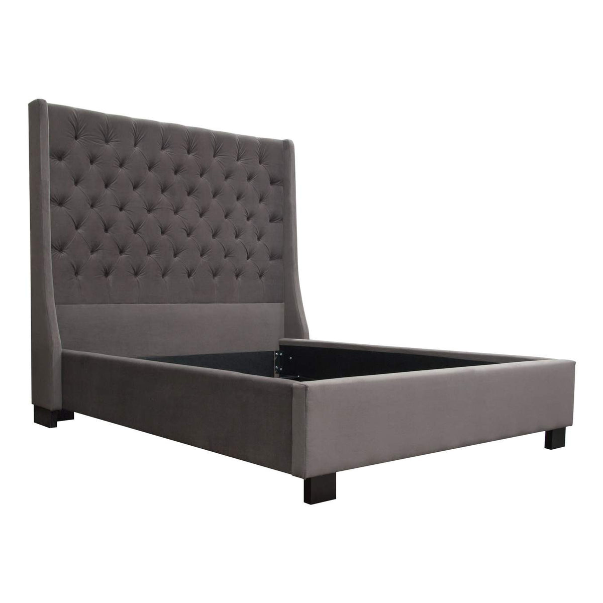 PARKAVESKQUBED Park Avenue Queen Tufted Bed With Vintage Wing In Smoke Grey Velvet