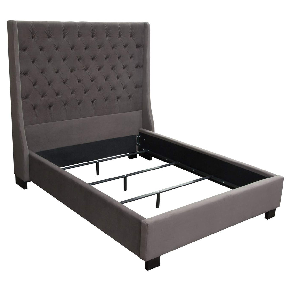 PARKAVESKQUBED Park Avenue Queen Tufted Bed With Vintage Wing In Smoke Grey Velvet
