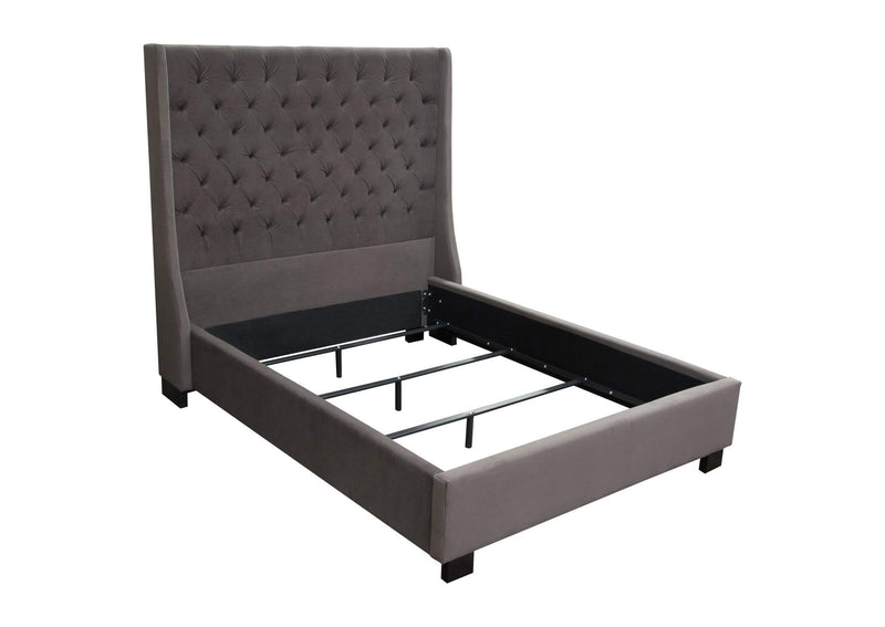 PARKAVESKQUBED Park Avenue Queen Tufted Bed With Vintage Wing In Smoke Grey Velvet