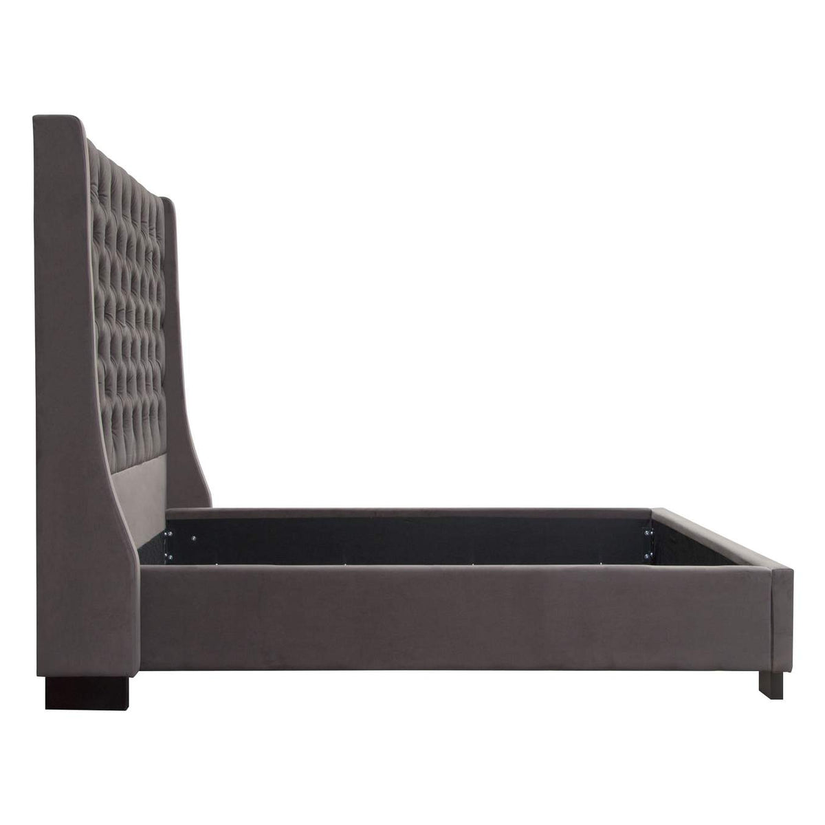PARKAVESKQUBED Park Avenue Queen Tufted Bed With Vintage Wing In Smoke Grey Velvet