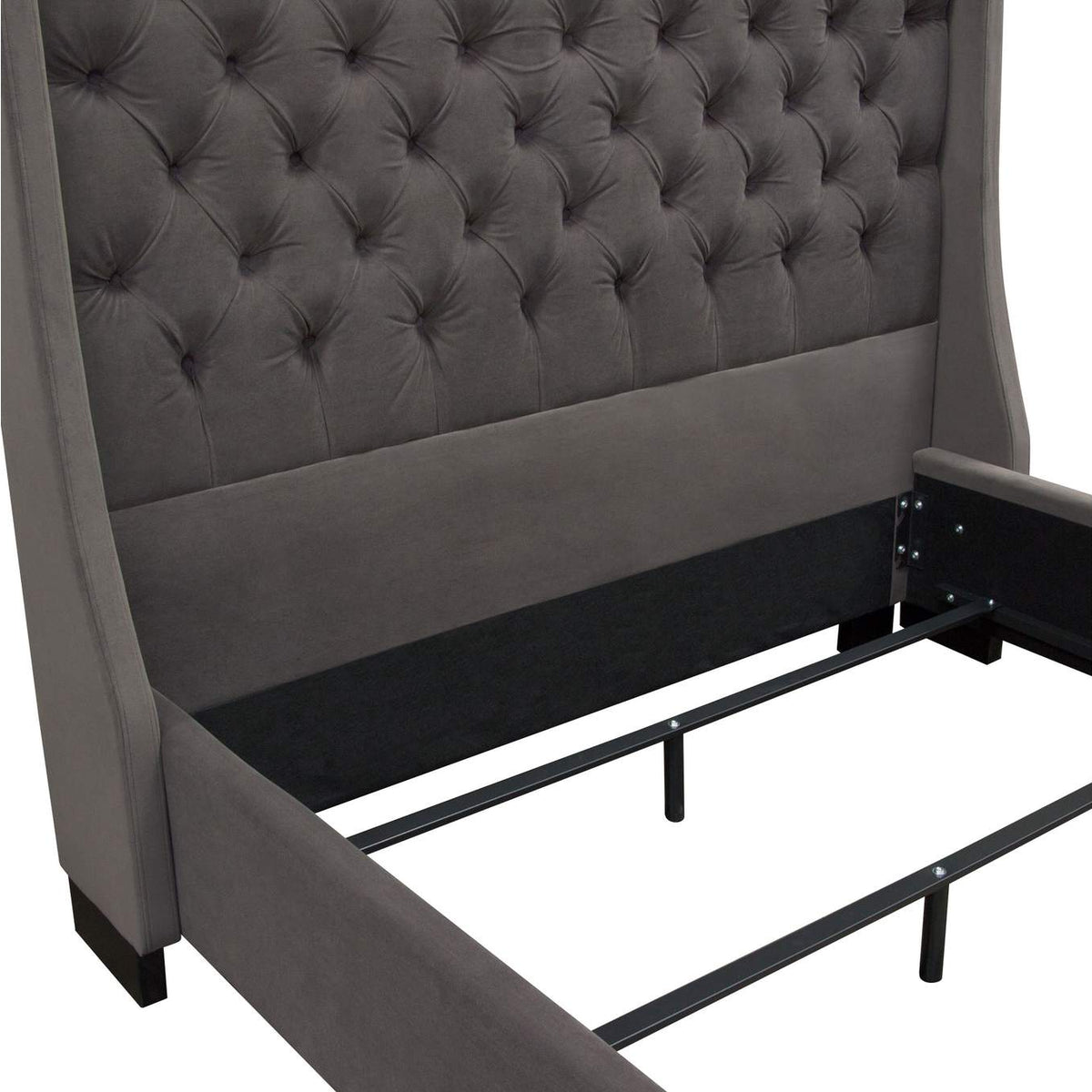PARKAVESKQUBED Park Avenue Queen Tufted Bed With Vintage Wing In Smoke Grey Velvet