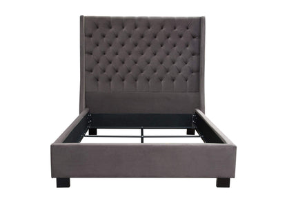 PARKAVESKQUBED Park Avenue Queen Tufted Bed With Vintage Wing In Smoke Grey Velvet