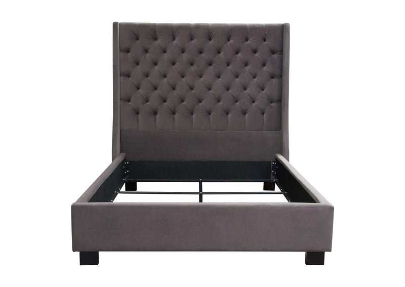 PARKAVESKQUBED Park Avenue Queen Tufted Bed With Vintage Wing In Smoke Grey Velvet