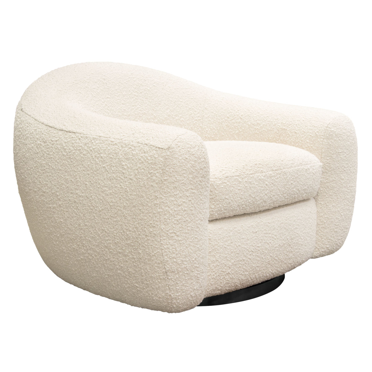 Pascal Swivel Chair in Bone Boucle Textured Fabric w/ Contoured Arms & Back