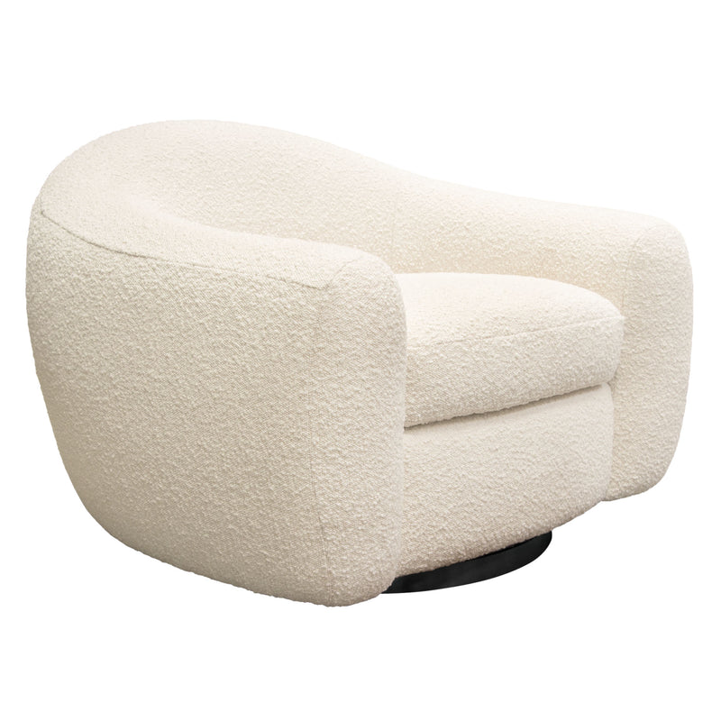 Pascal Swivel Chair in Bone Boucle Textured Fabric w/ Contoured Arms & Back