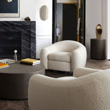 Pascal Swivel Chair in Bone Boucle Textured Fabric w/ Contoured Arms & Back