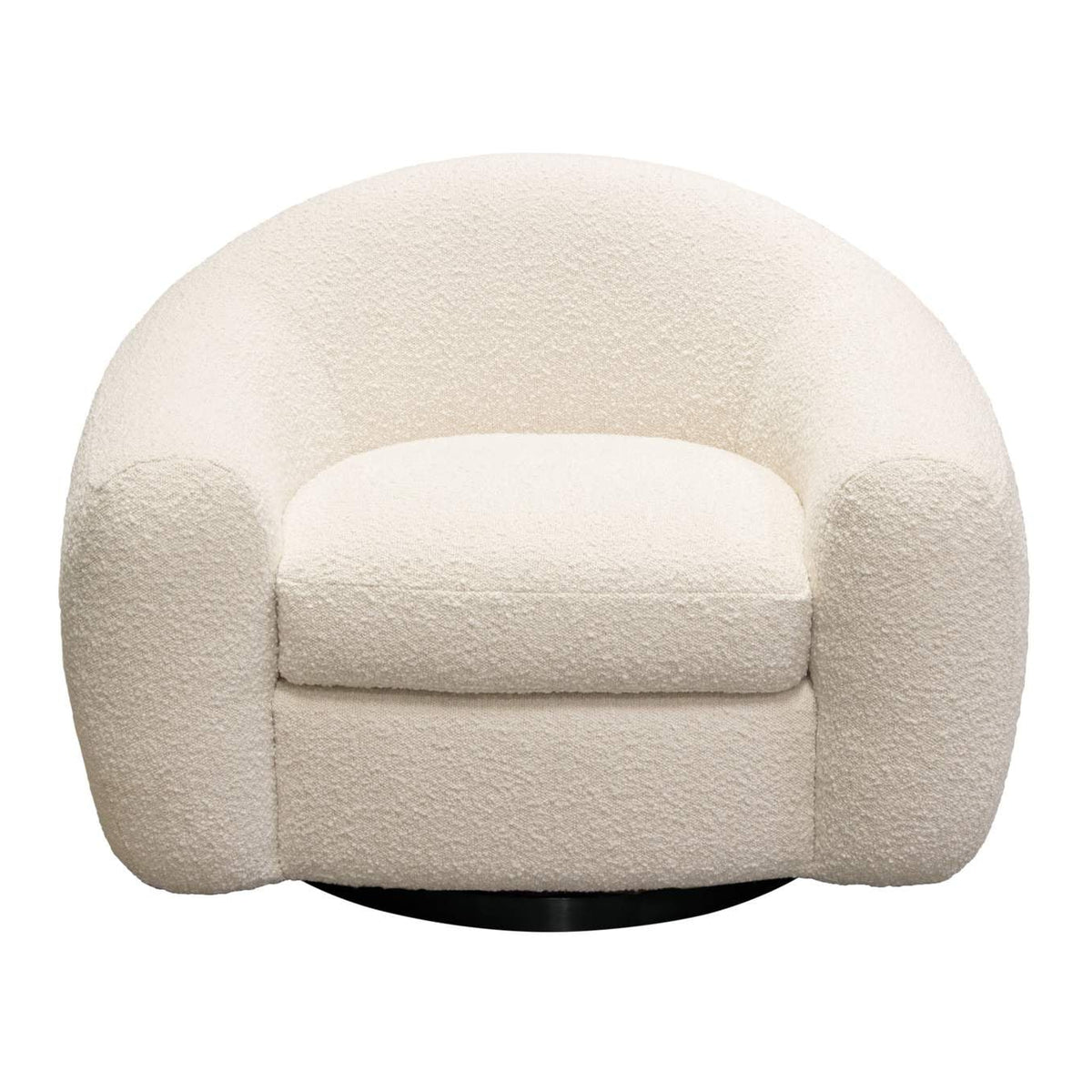 Pascal Swivel Chair in Bone Boucle Textured Fabric w/ Contoured Arms & Back