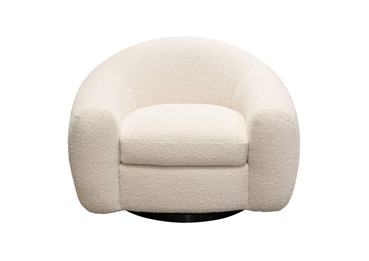 Pascal Swivel Chair in Bone Boucle Textured Fabric w/ Contoured Arms & Back