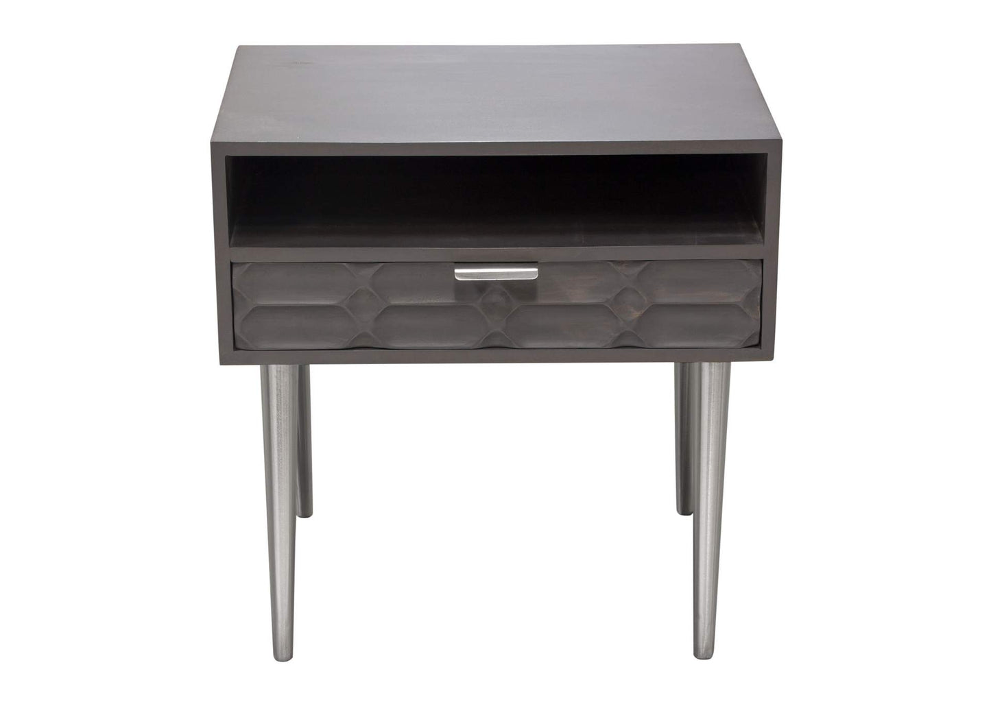 Petra Solid Mango Wood 1-Drawer Accent Table in Smoke Grey Finish w/ Nickel Legs by Diamond Sofa