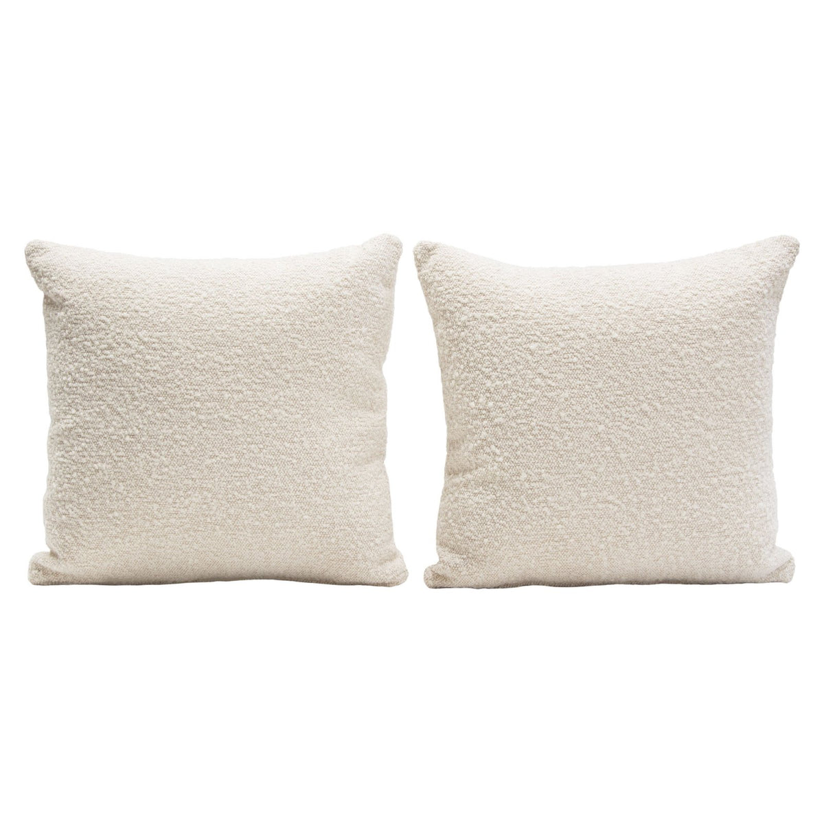 Set Of (2) 16" Square Accent Pillows In Bone Boucle Textured Fabric