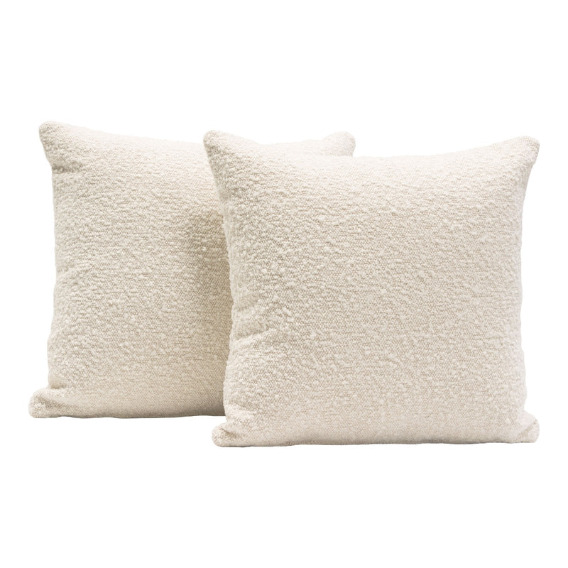Set of (2) 16" Square Accent Pillows in Bone Boucle Textured Fabric