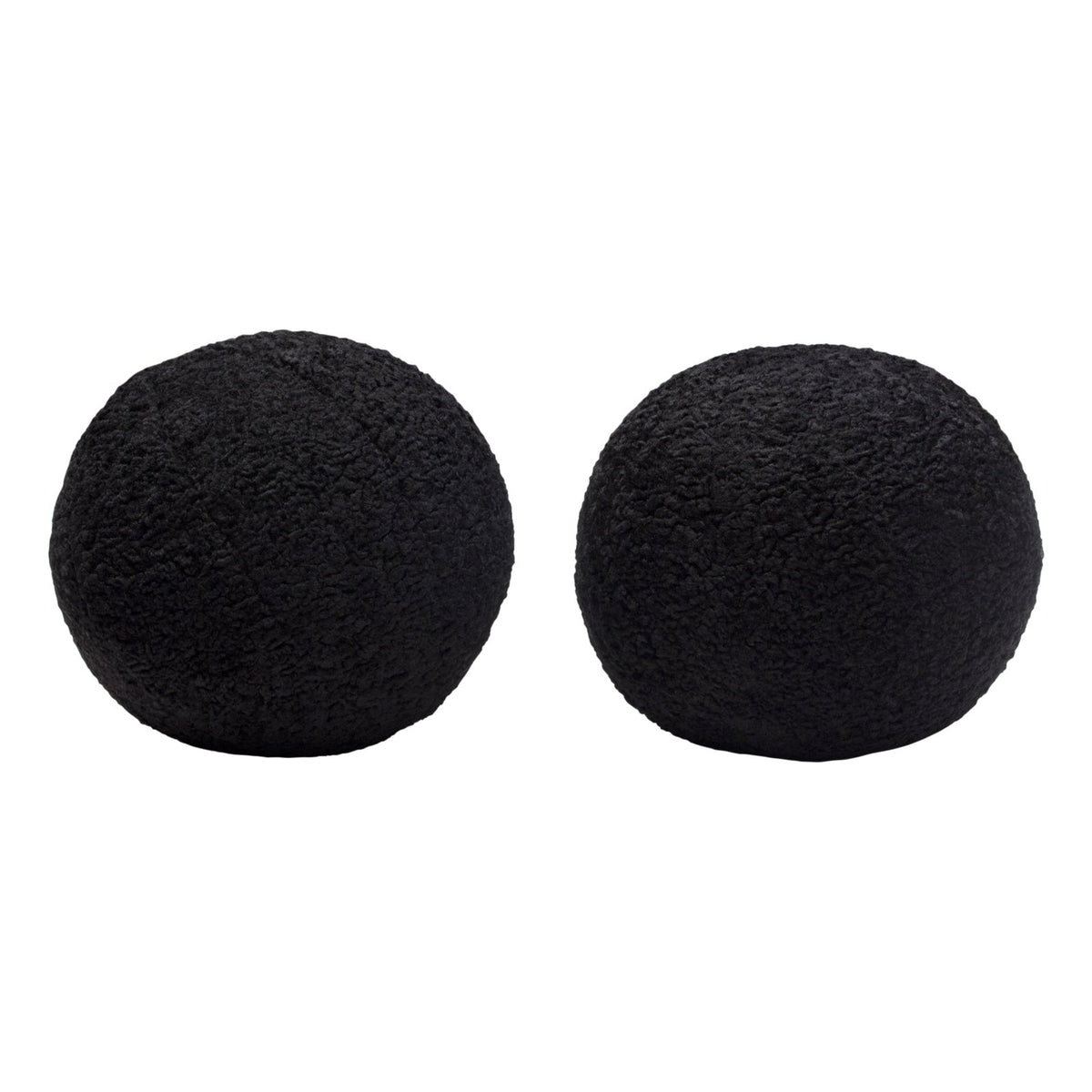 Set Of (2) 10" Round Accent Pillows In Black Faux Sheepskin