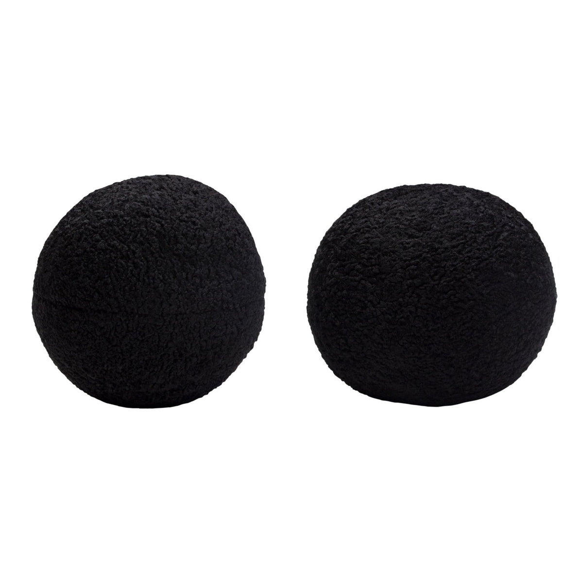 Set of (2) 10" Round Accent Pillows in Black Faux Sheepskin