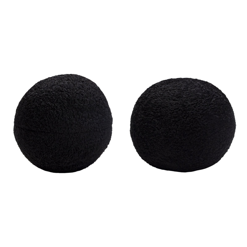 Set of (2) 10" Round Accent Pillows in Black Faux Sheepskin