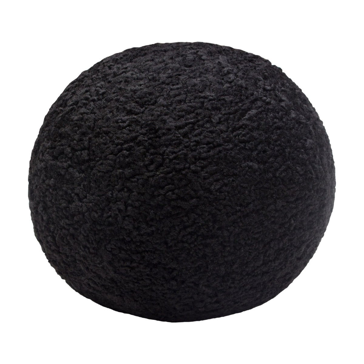 Set of (2) 10" Round Accent Pillows in Black Faux Sheepskin