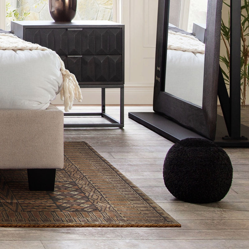 Set of (2) 10" Round Accent Pillows in Black Faux Sheepskin