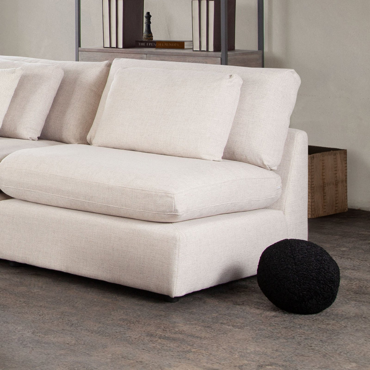 Set of (2) 10" Round Accent Pillows in Black Faux Sheepskin