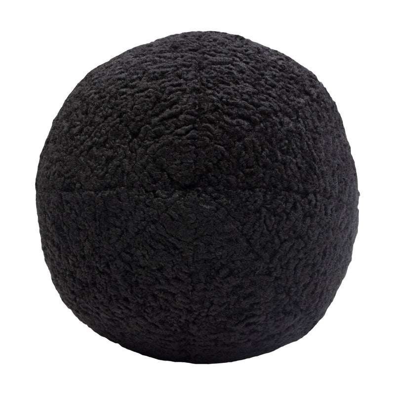 Set of (2) 10" Round Accent Pillows in Black Faux Sheepskin