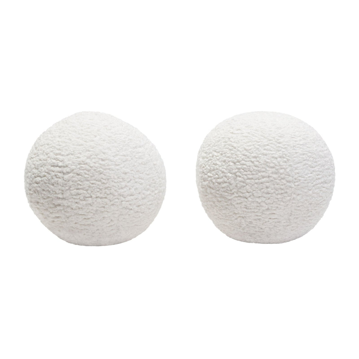 Set Of (2) 10" Round Accent Pillows In White Faux Sheepskin