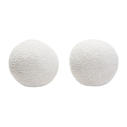 Set of (2) 10" Round Accent Pillows in White Faux Sheepskin