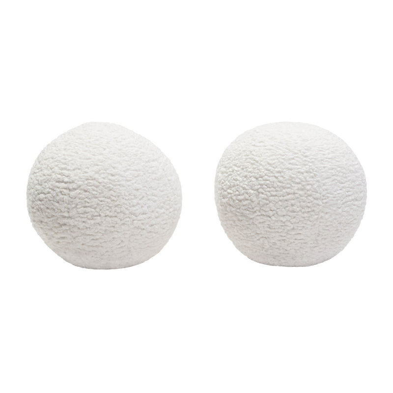 Set of (2) 10" Round Accent Pillows in White Faux Sheepskin