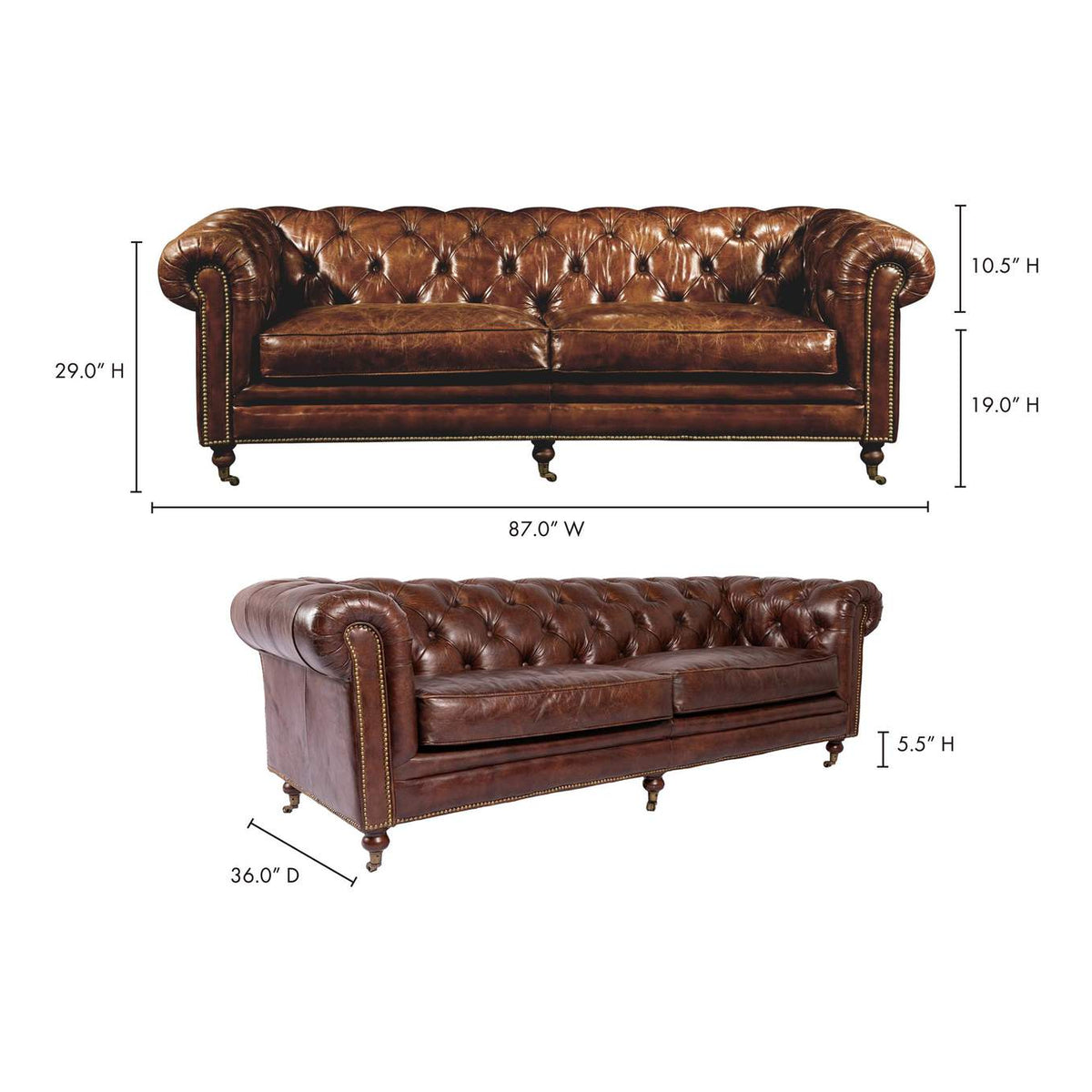PK-1007-20 Birmingham Sofa Dark Brown Leather