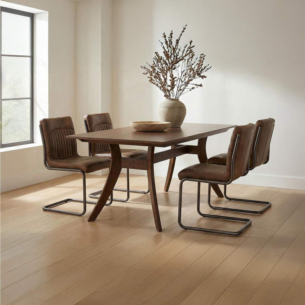 PK-1043-03 Ansel Dining Chair Grazed Brown Leather - Set Of Two