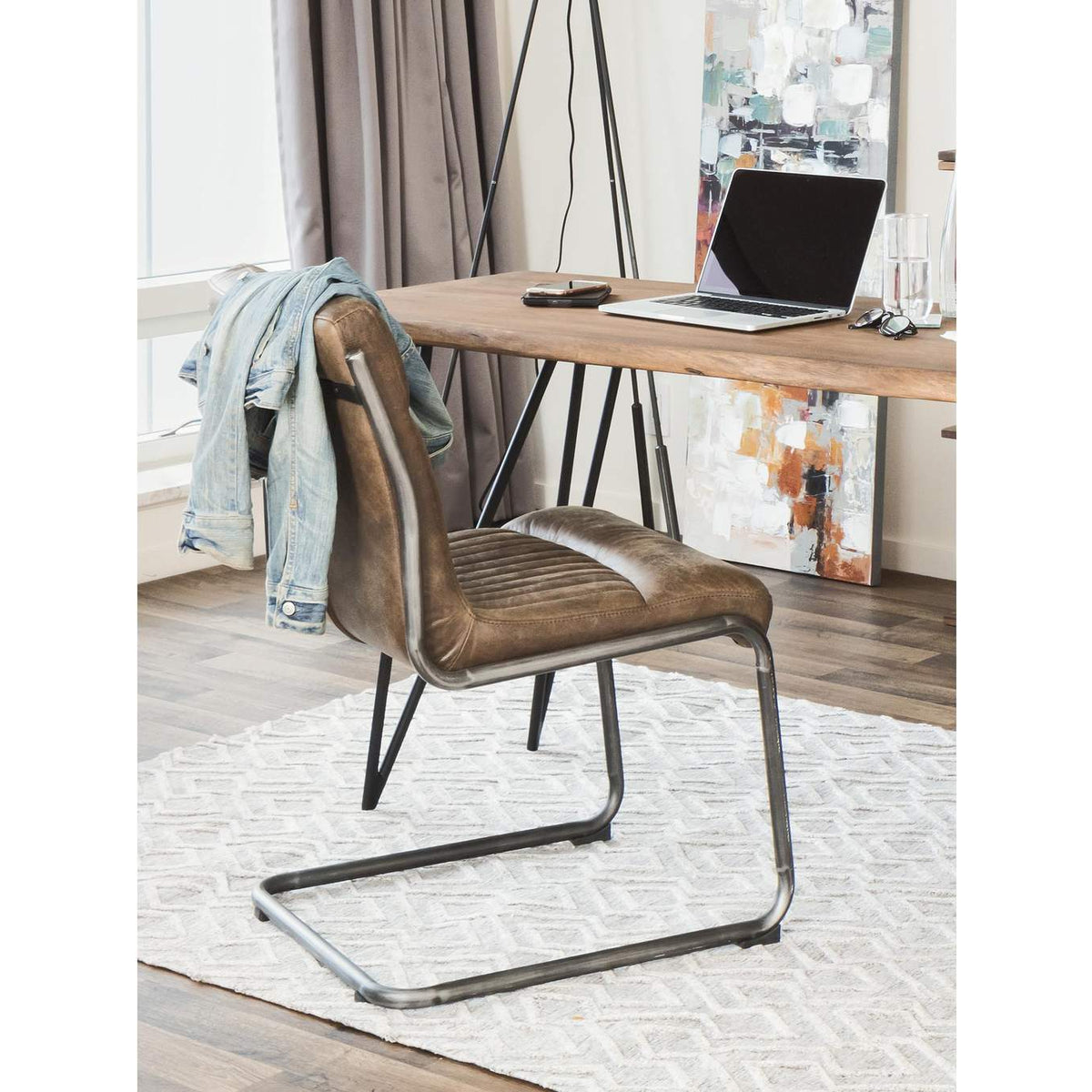 PK-1043-03 Ansel Dining Chair Grazed Brown Leather - Set Of Two