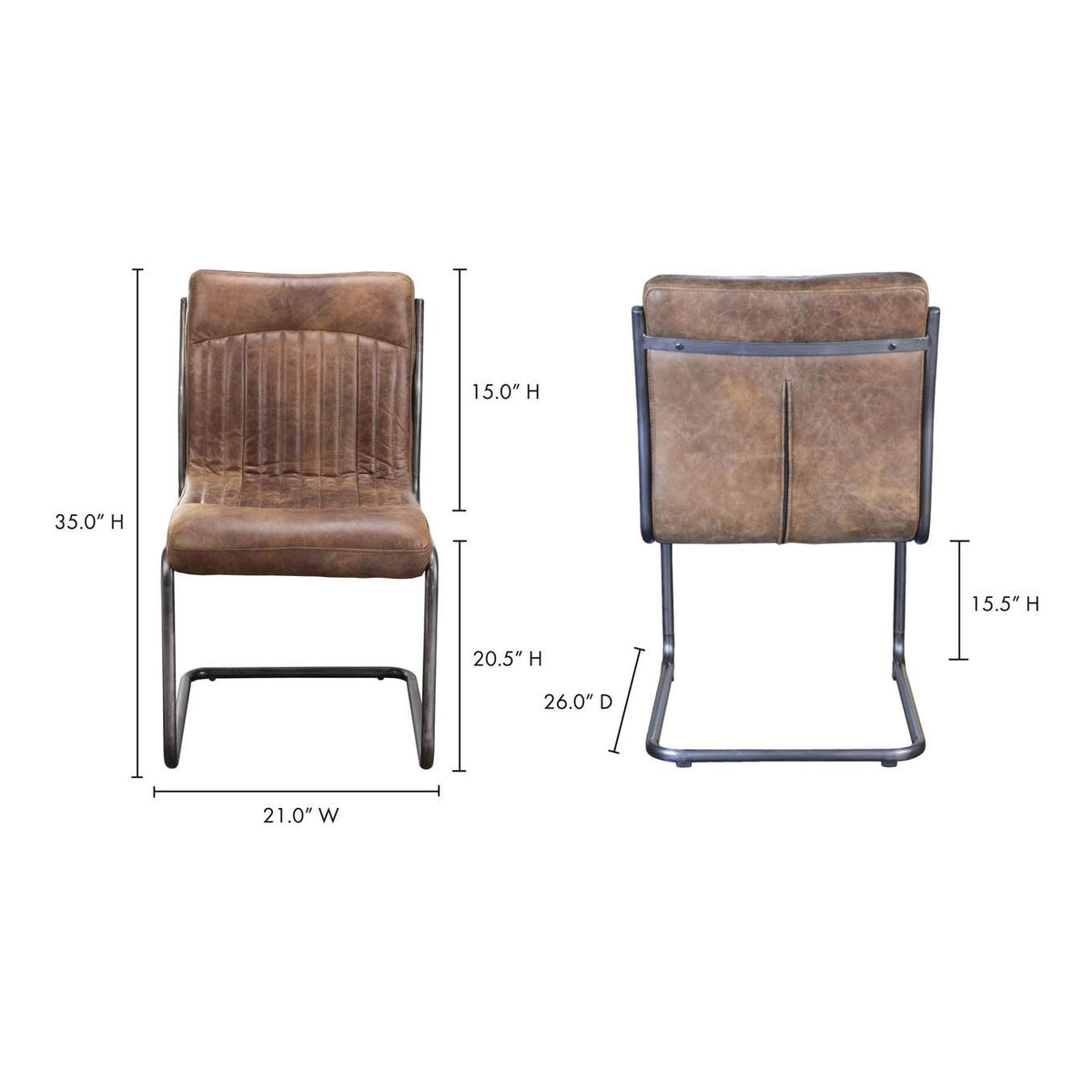 PK-1043-03 Ansel Dining Chair Grazed Brown Leather - Set Of Two