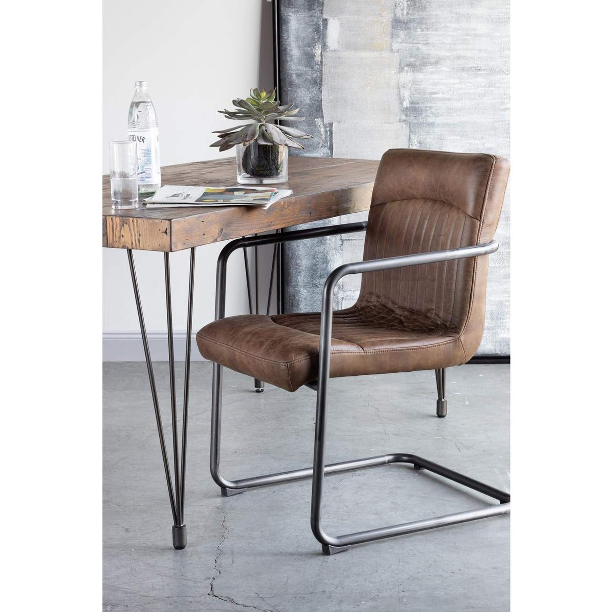 PK-1052-03 Ansel Arm Chair Grazed Brown Leather - Set Of Two