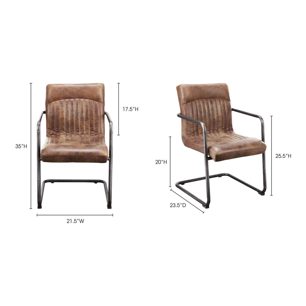 PK-1052-03 Ansel Arm Chair Grazed Brown Leather - Set Of Two