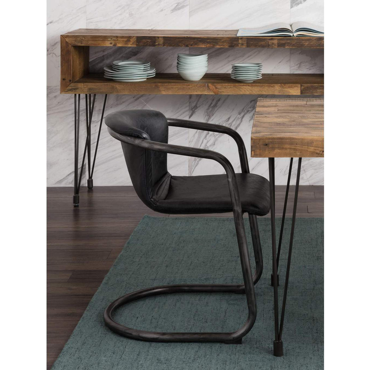 PK-1059-02 Freeman Dining Chair Onyx Black Leather - Set Of Two
