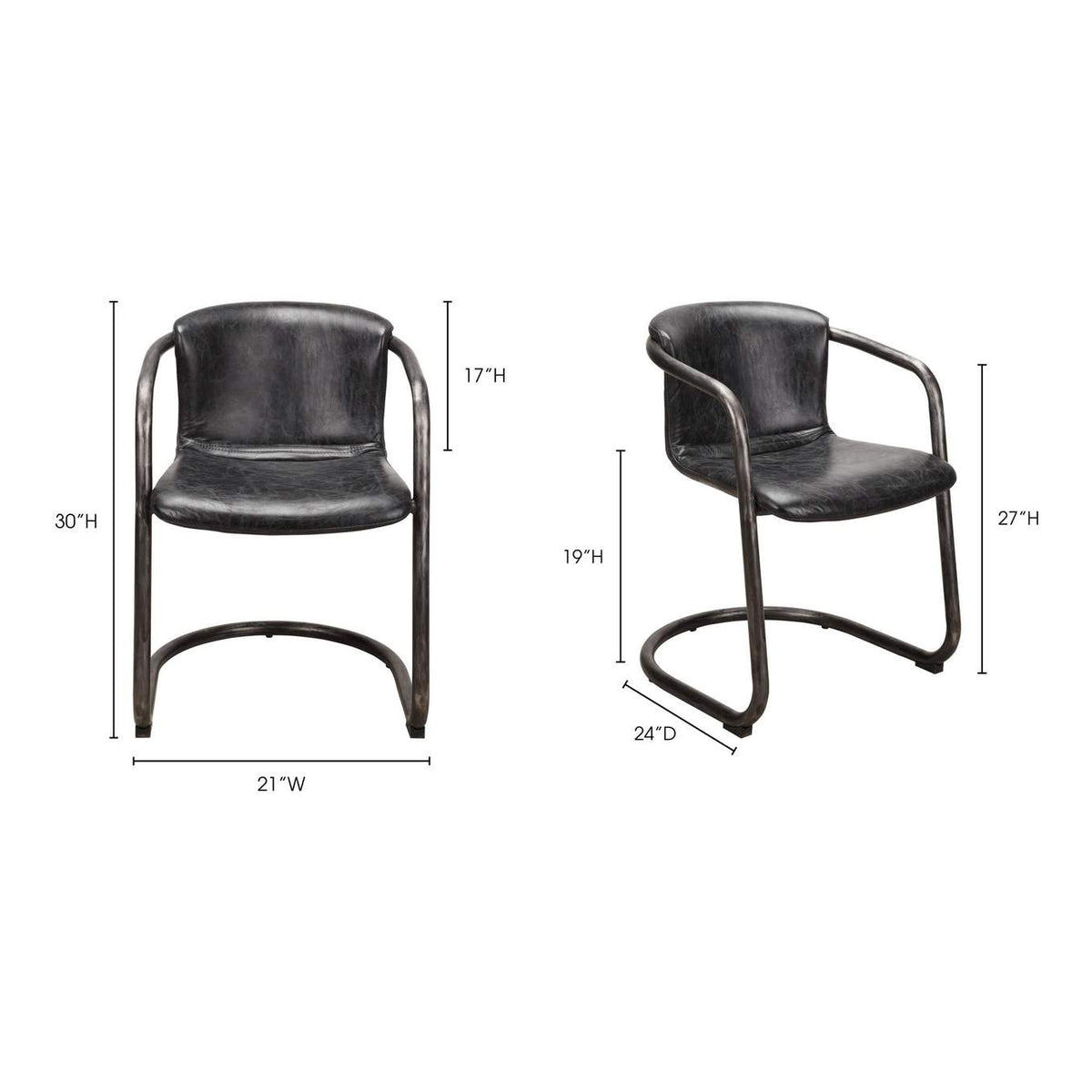 PK-1059-02 Freeman Dining Chair Onyx Black Leather - Set Of Two