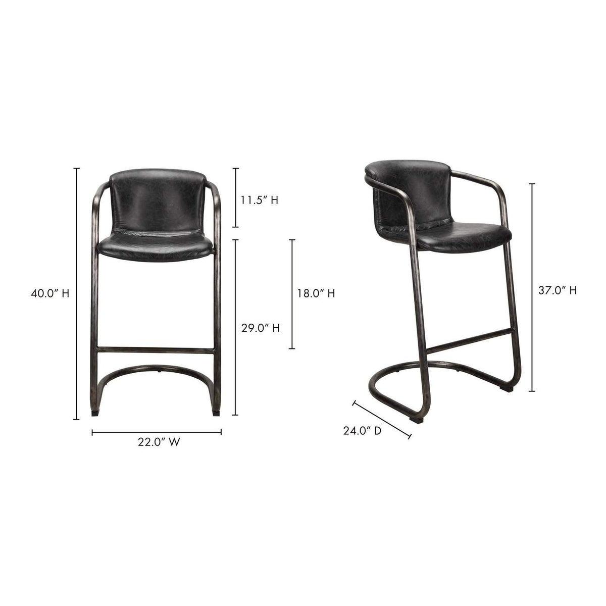PK-1060-02 Freeman Barstool Onyx Black Leather - Set Of Two