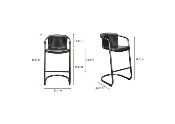 PK-1060-02 Freeman Barstool Onyx Black Leather - Set Of Two
