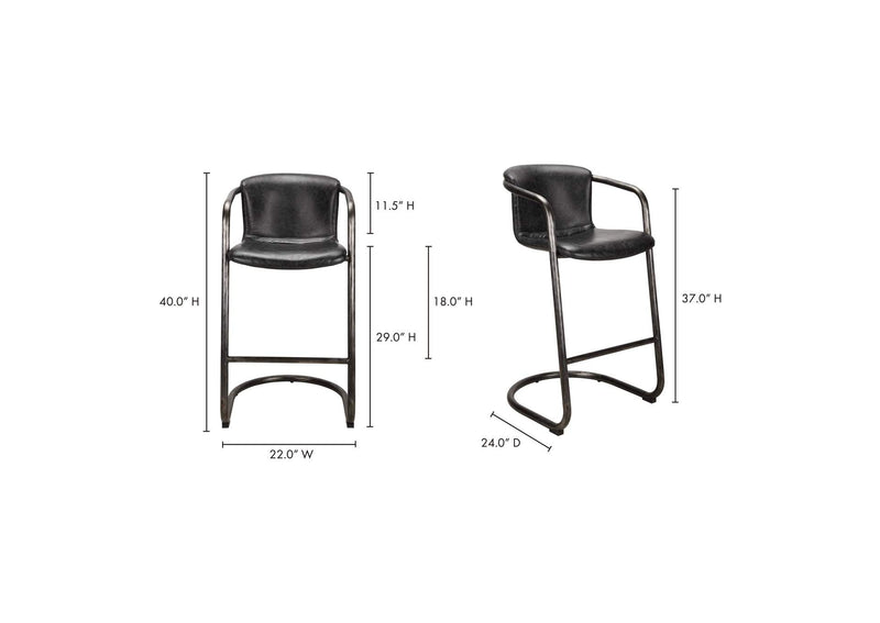 PK-1060-02 Freeman Barstool Onyx Black Leather - Set Of Two