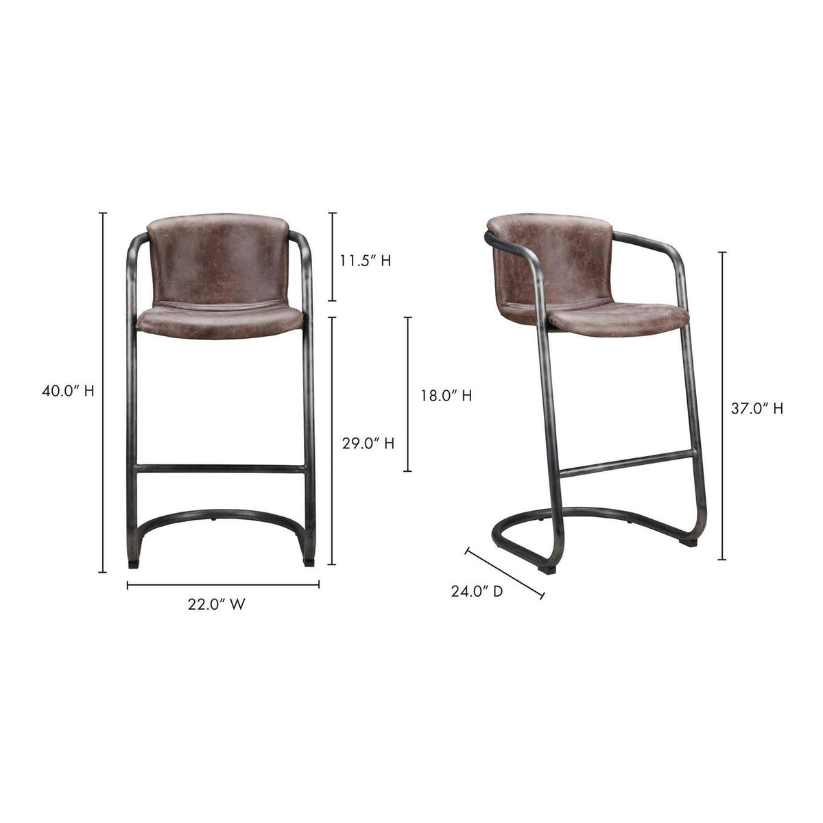 PK-1060-03 Freeman Barstool Grazed Brown Leather - Set Of Two