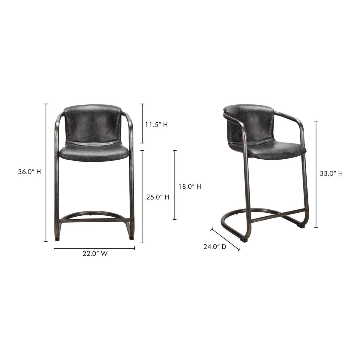 PK-1061-02 Freeman Counter Stool Onyx Black Leather - Set Of Two